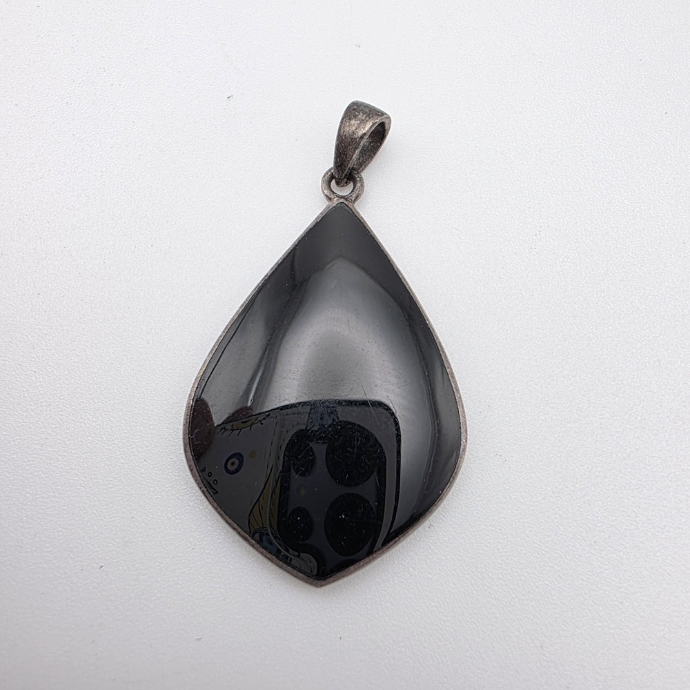 Vintage NF 925 Sterling Silver Onyx Pendant Elegant Teardrop Shape FREE $HIPPING